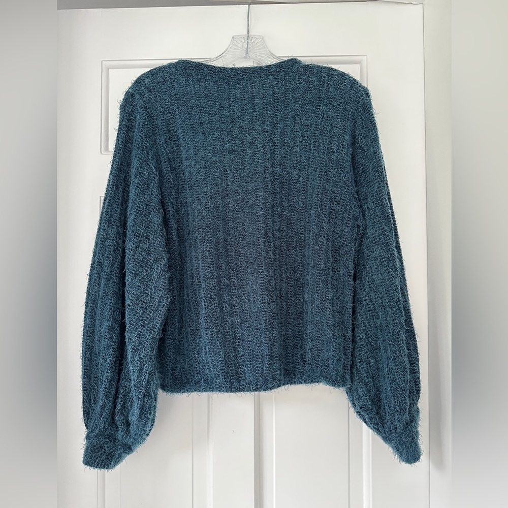 LAST CHANCE! Zara Turquoise Teal Crewneck Cabincore Boxy Sweater Size Medium - Picture 4 of 6